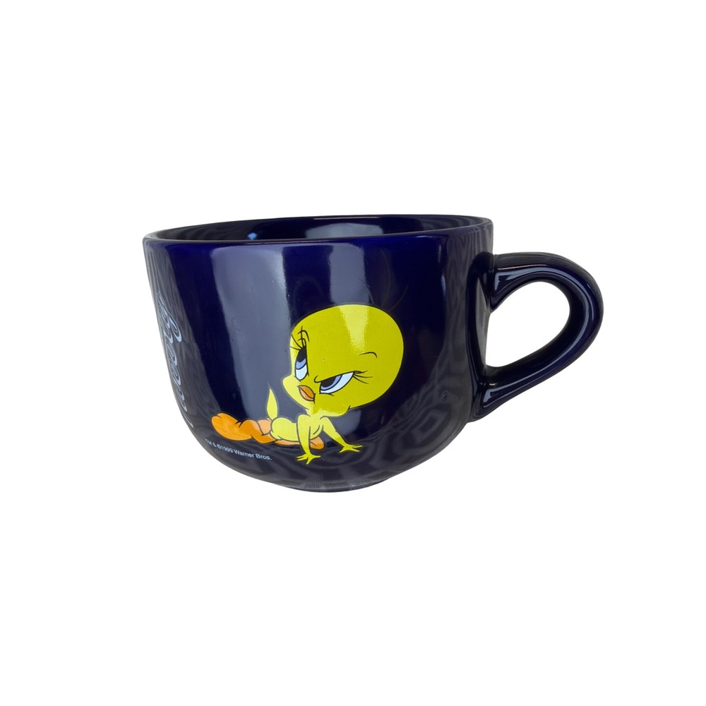 Vintage 1999 Looney Tunes Tweety Bird Cobalt Blue Oversized Soup Mug Salton WB